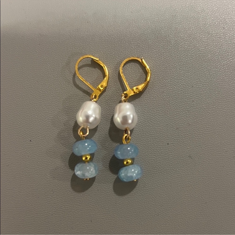 Elegant Gold and Raw Aquamarine Pearl Earrings